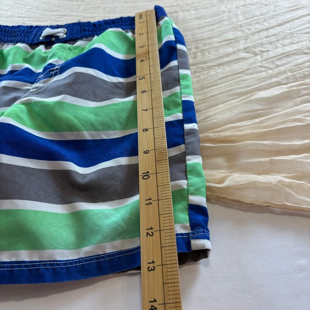 OP Boys Neon Green Blue Stripe Lined Swim Trunks Size 3T